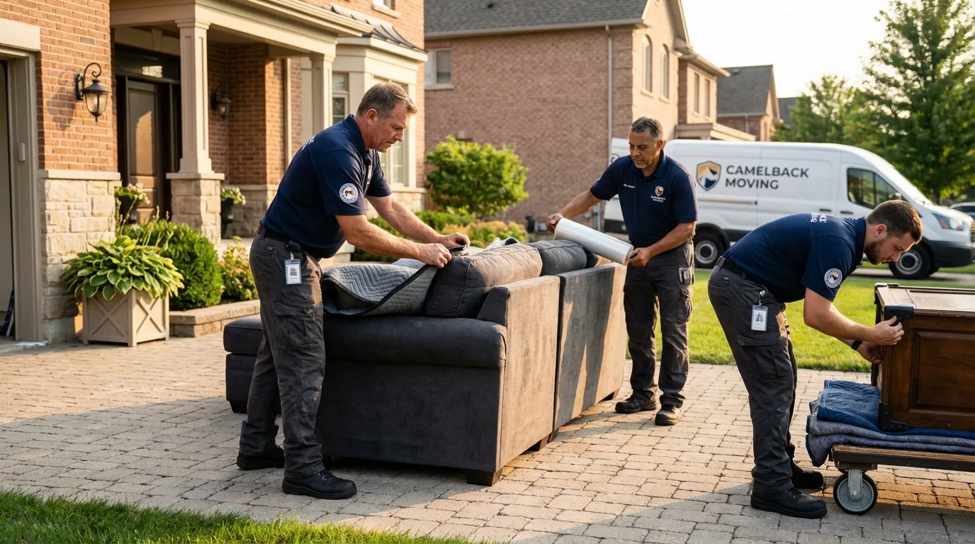Large estate moving crew wrapping furniture in Davis, OK